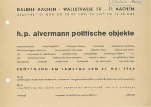 Einladung zur Ausstellungseröffnung von Hans Peter Alvermann in der Galerie Aachen