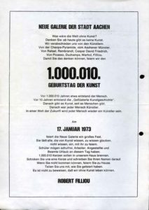 Flugblatt zur Feier des 1.000.010 Geburtstags der Kunst in der Neuen Galerie