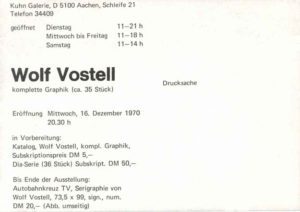 Einladung zur Ausstellungseröffnung von Wolf Vostell in der Kuhn Galerie